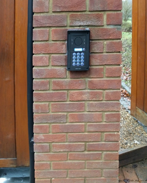 Access control keypad on gate pillar