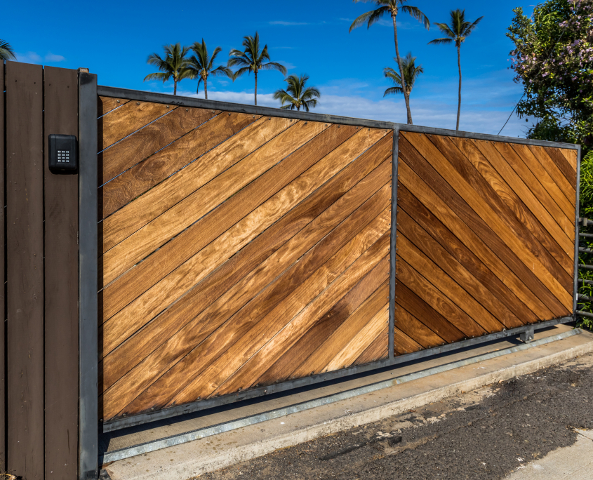 Electric gates with wooden infill panels